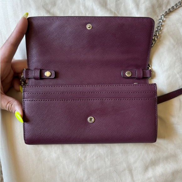 Michael Kors Jet Set Micro Stud Saffiano Convertible Chain Wallet Plum - Picture 4 of 6